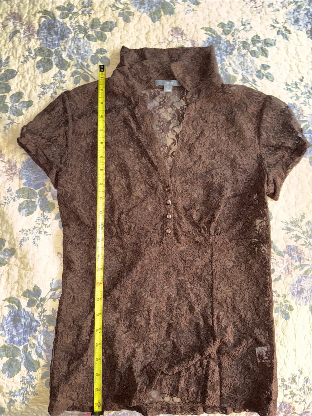 Apt.9 Brown Lace Button-Front Dress Sheer Top Y2K Cottagecore Poetcore - Picture 5 of 11